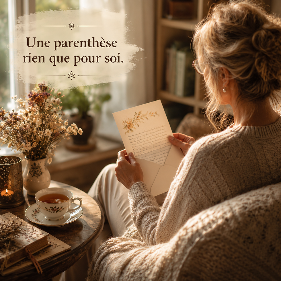 Miniature : femme assise dans son fauteuil lisant une lettre devant la fenêtre