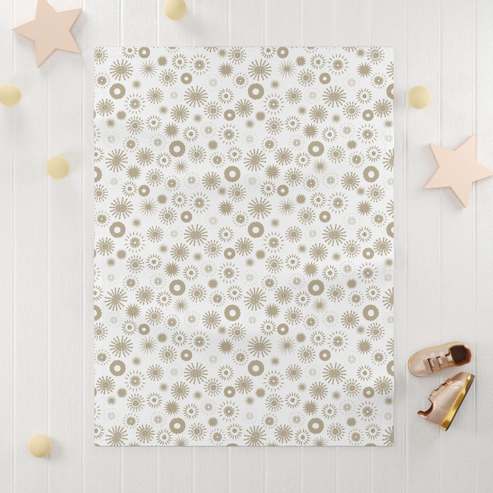 Thumbnail: Sun Patterns on White - Soft Fleece Baby Blanket