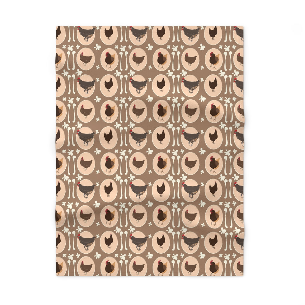 Cottagecore Chickens on Light Earthy Brown - Soft Fleece Baby Blanket