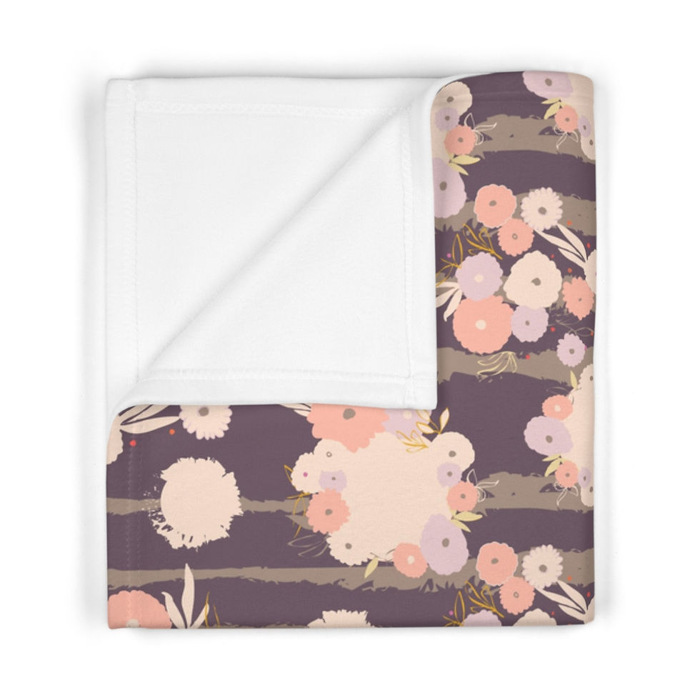 Tossed Everlasting Daisy Flowers on Deep Plum - Soft Fleece Baby Blanket