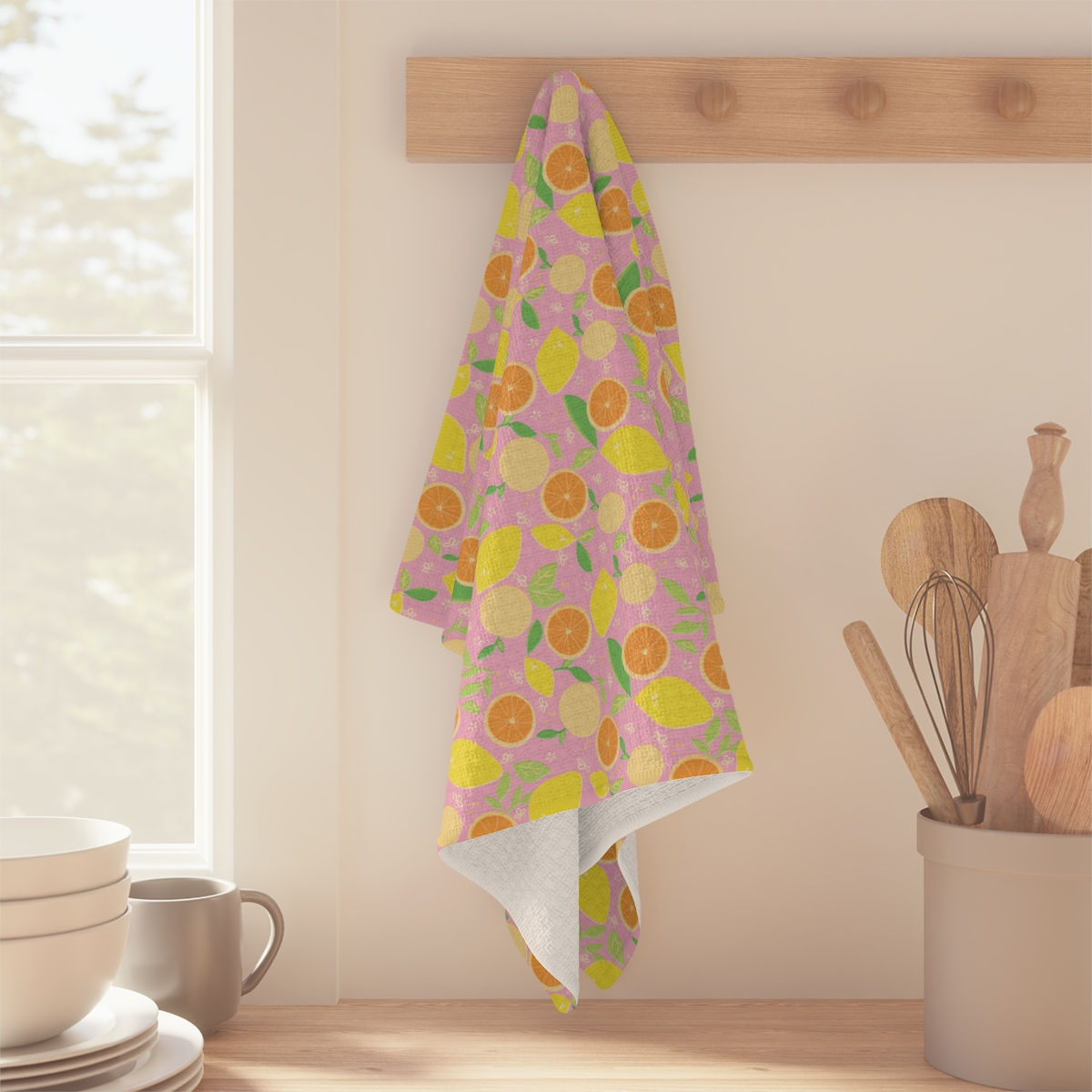 Microfiber Tea Towel - Low Hanging Fruit Pink
