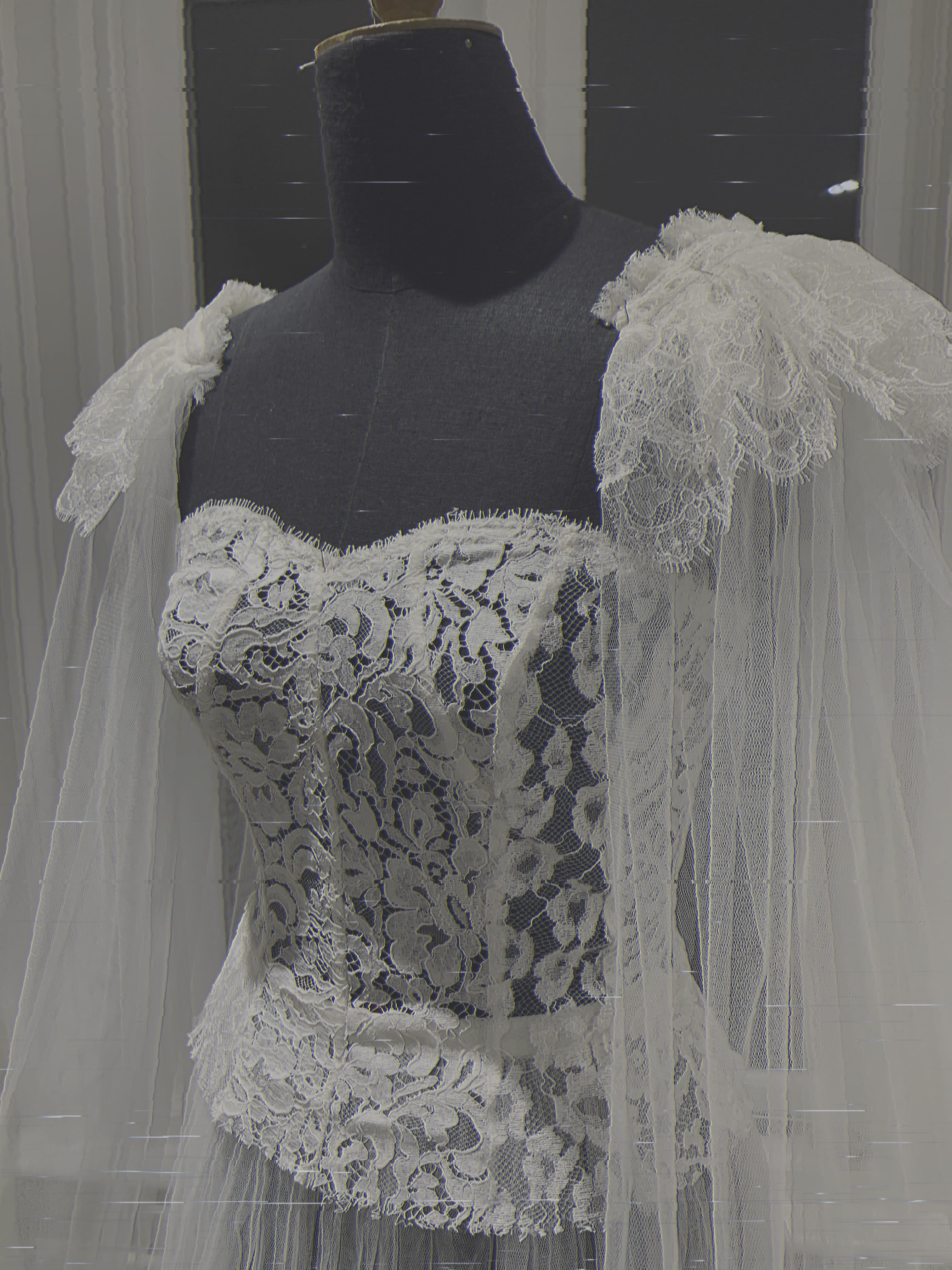 Sirius Tulle & French Lace Shoulder Veil