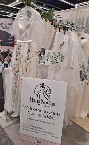 Hana Novias Bridal's custom gowns, including one with floral embroidery