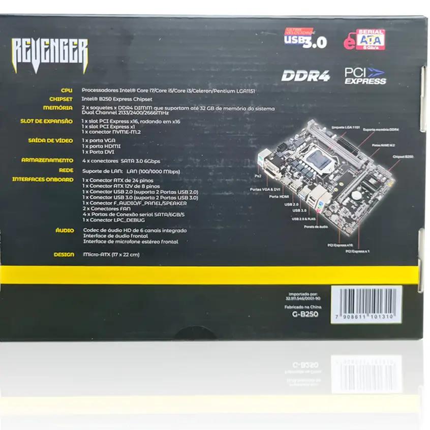 Miniatura: Placa-Mãe B250, Intel 1151, 2xDDR4, 32GB, HDMI/VGA - Revenge
