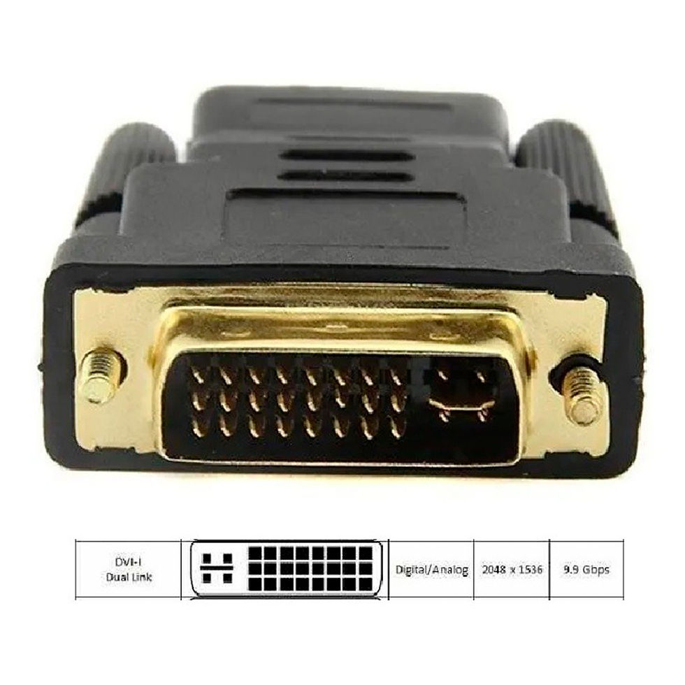 Miniatura: Adaptador DVI-D 24+5 Macho para HDMI Fêmea – Conversor de Vídeo