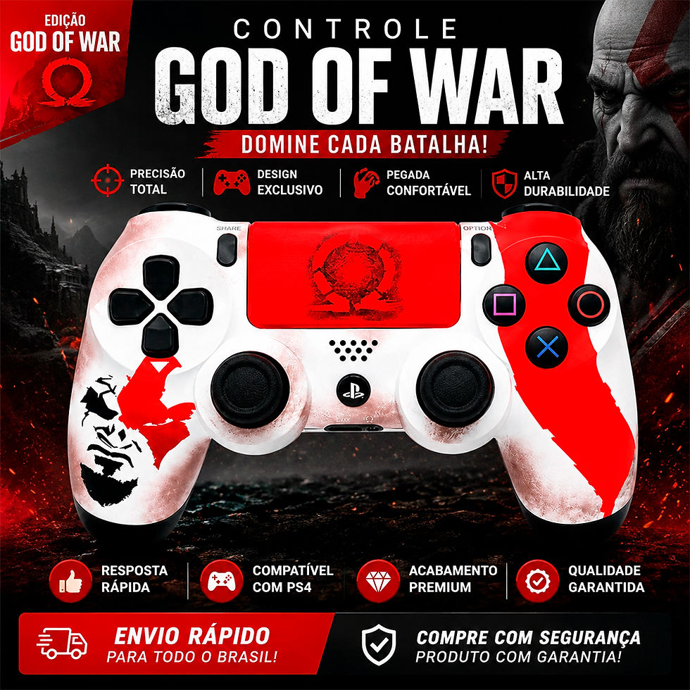 Miniatura: Controle Sem Fio Wireless Recarregável Compatível com PS4 - God Of War