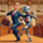 Lawyer dancing with robot awkwardly