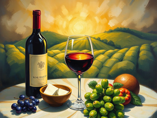 Wine and food in a vineyard