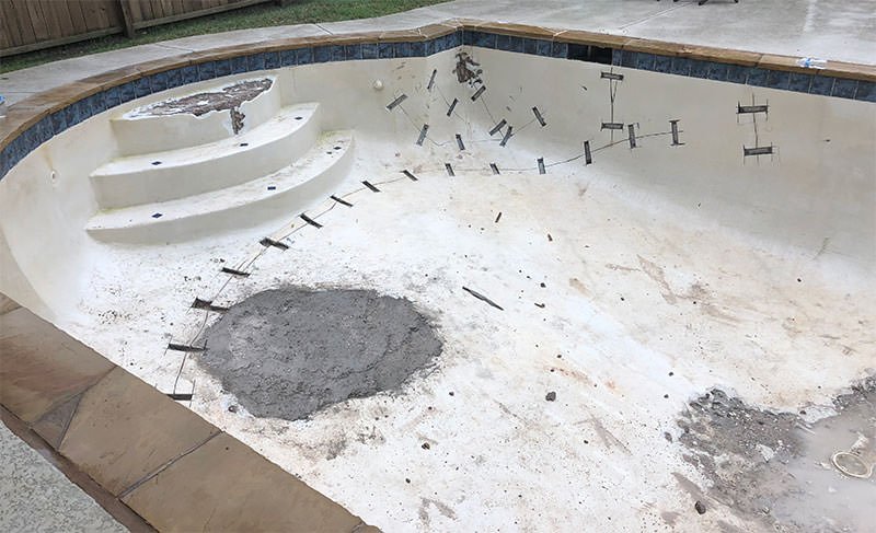 pool crack repair and replaster before