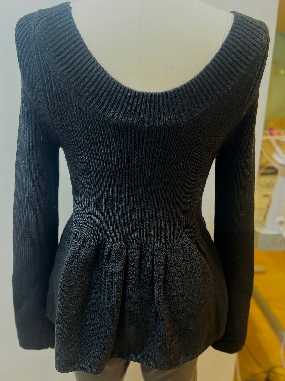 Thumbnail: Rebecca Taylor Peplum Sweater Black Boho Flower and Heart of Gold Accent
