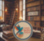 Cozy library with wooden shelves full of books, a ladder, and warm lighting. Sign reads "Lewes Speakers Festival, May 2026."