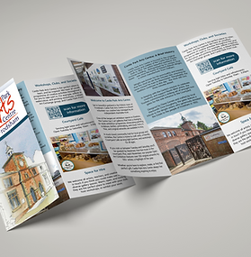 Trifold leaflet for Castle Park Arts Centre in teal branding colours, with a hand-illustrated map and new copy - Loz Sandom Studios