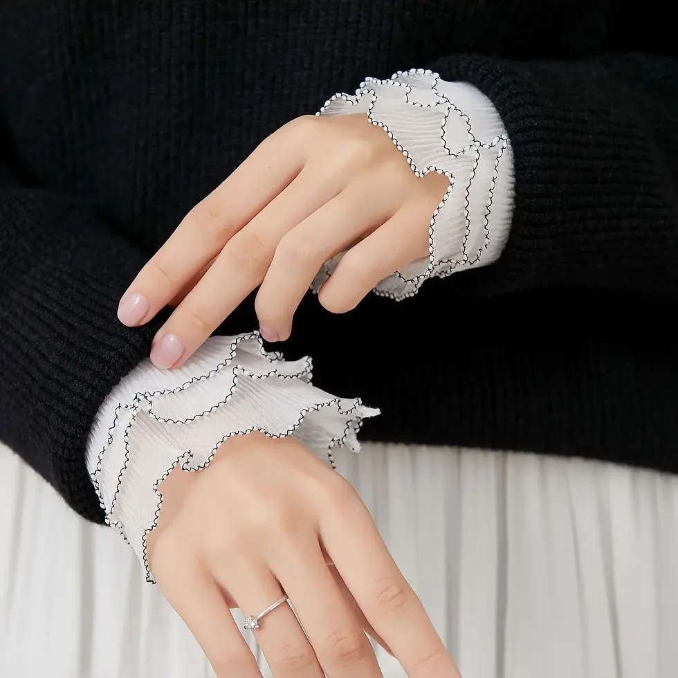 Thumbnail: 1 Pair Universal Fake Cuff Lace Cuffs Pleated Flared Sleeve Pearl Mesh Lace Cuff