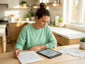 Person reviewing loan application in home office