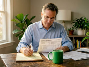 Parent reviewing loan repayment at home table