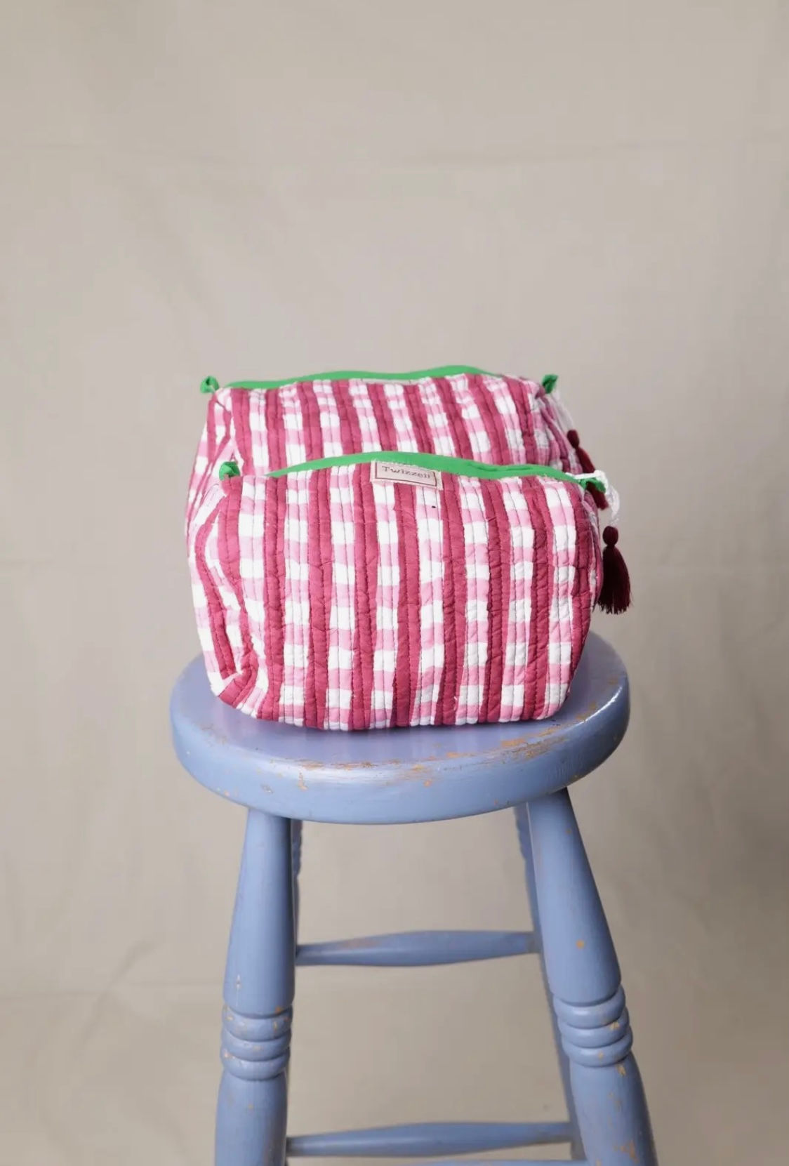 Quilted Wash Bag - Red and Pink Gingham