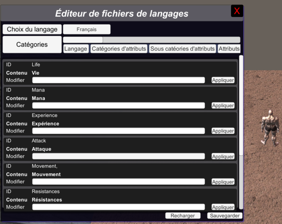 Language editor menu