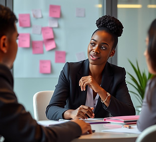 black woman strategizing, with pink accents in the image.jpg