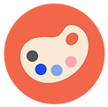 Paint palette on an orange circular background