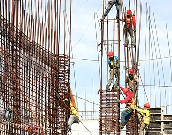 construction workers working at heights.