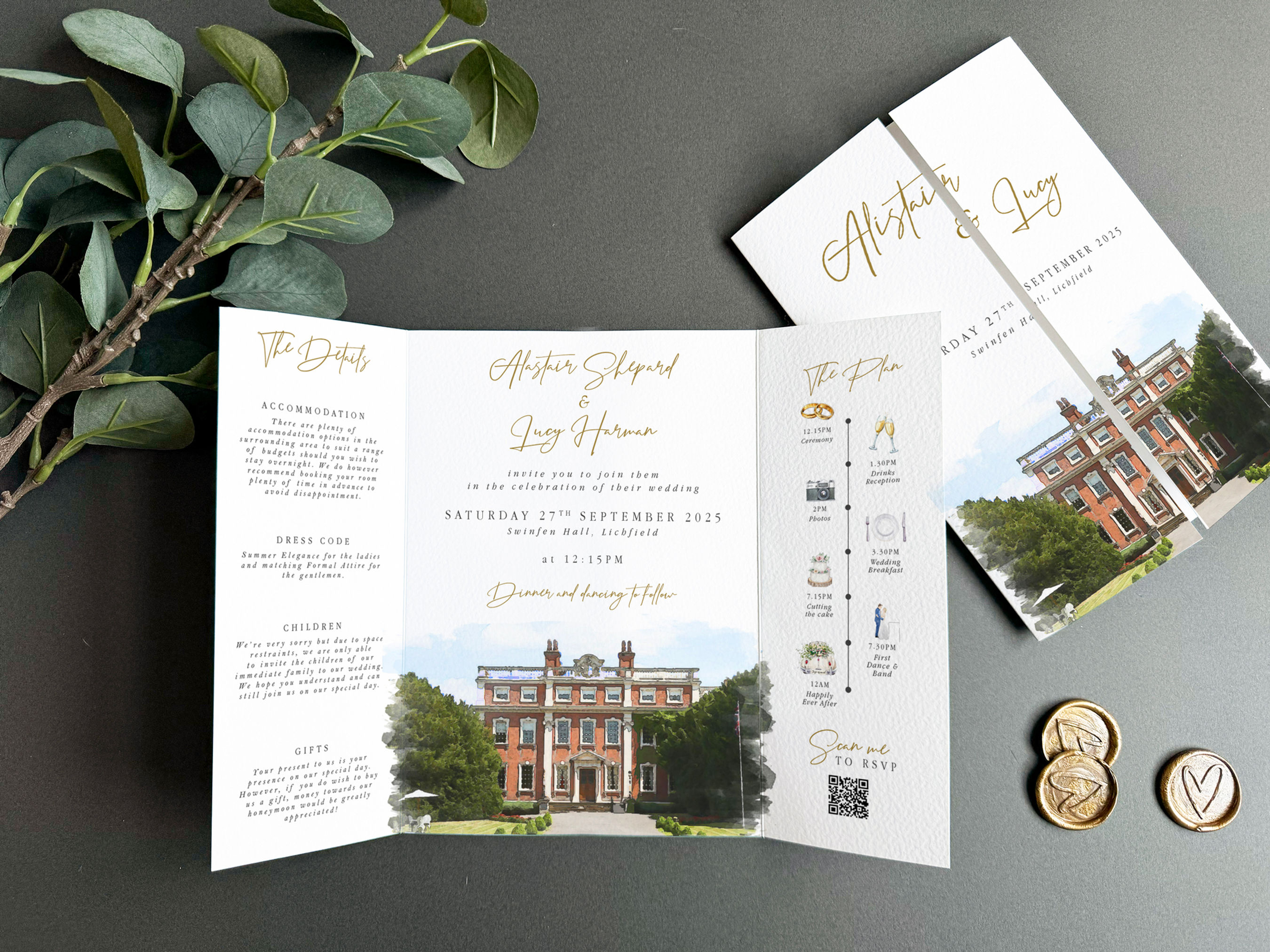 gatefold wedding invitation gatefold invitation venue illustration venue watercolour painting invitation