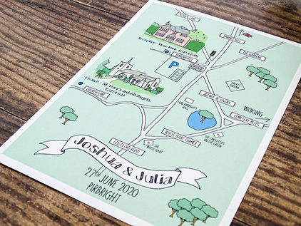 illustrated wedding maps, hand illustrated maps, wedding maps, watercolour maps, bespoke invites custom map design