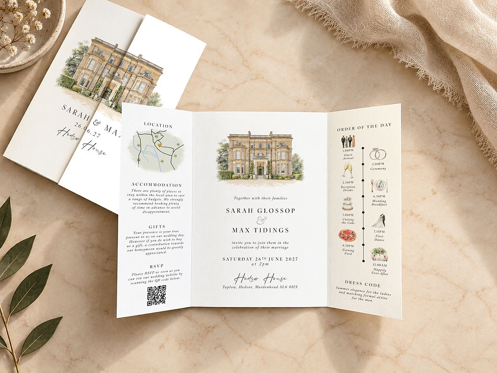 gatefold wedding invitation suite venue watercolour wedding invitation timeline