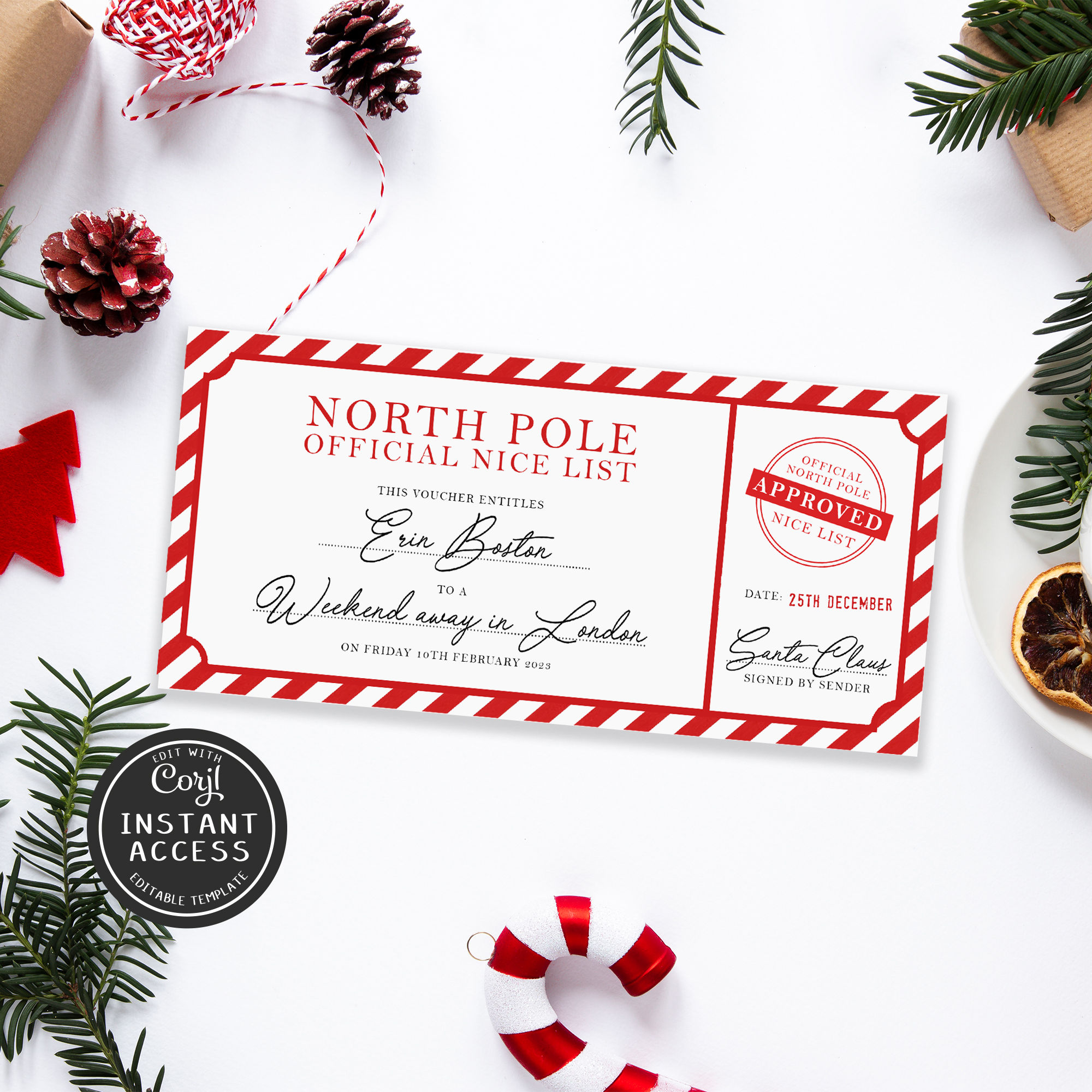 editable template christmas gift voucher print at home North Pole gift ticket printable North Pole ticket editable template