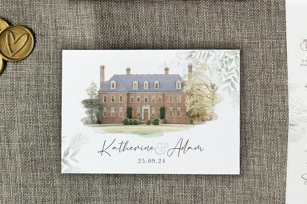 Thumbnail: watercolour venue trifold wedding invitation trifold invitation venue watercolour