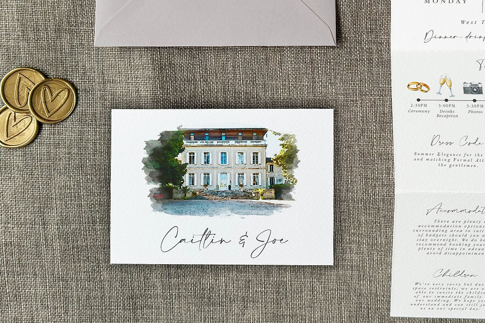 Thumbnail: watercolour venue trifold wedding invitation trifold invitation venue watercolour