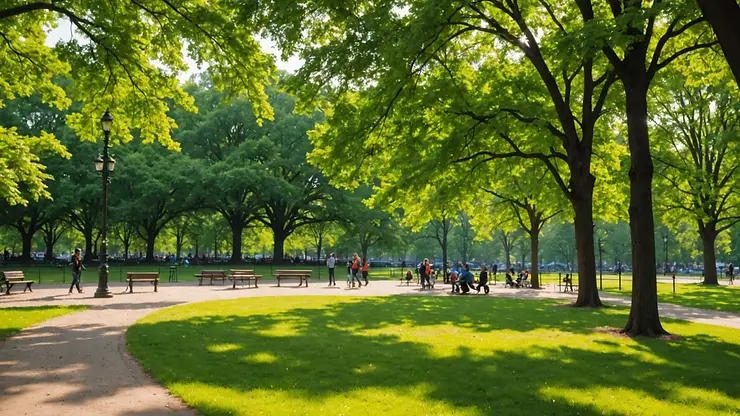 Eye level view of a serene dog park within Fort Greene Park