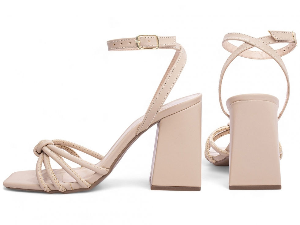Miniatura: Sandália Salto Bloco Alto com Tiras Torcidas e Amarração no Tornozelo