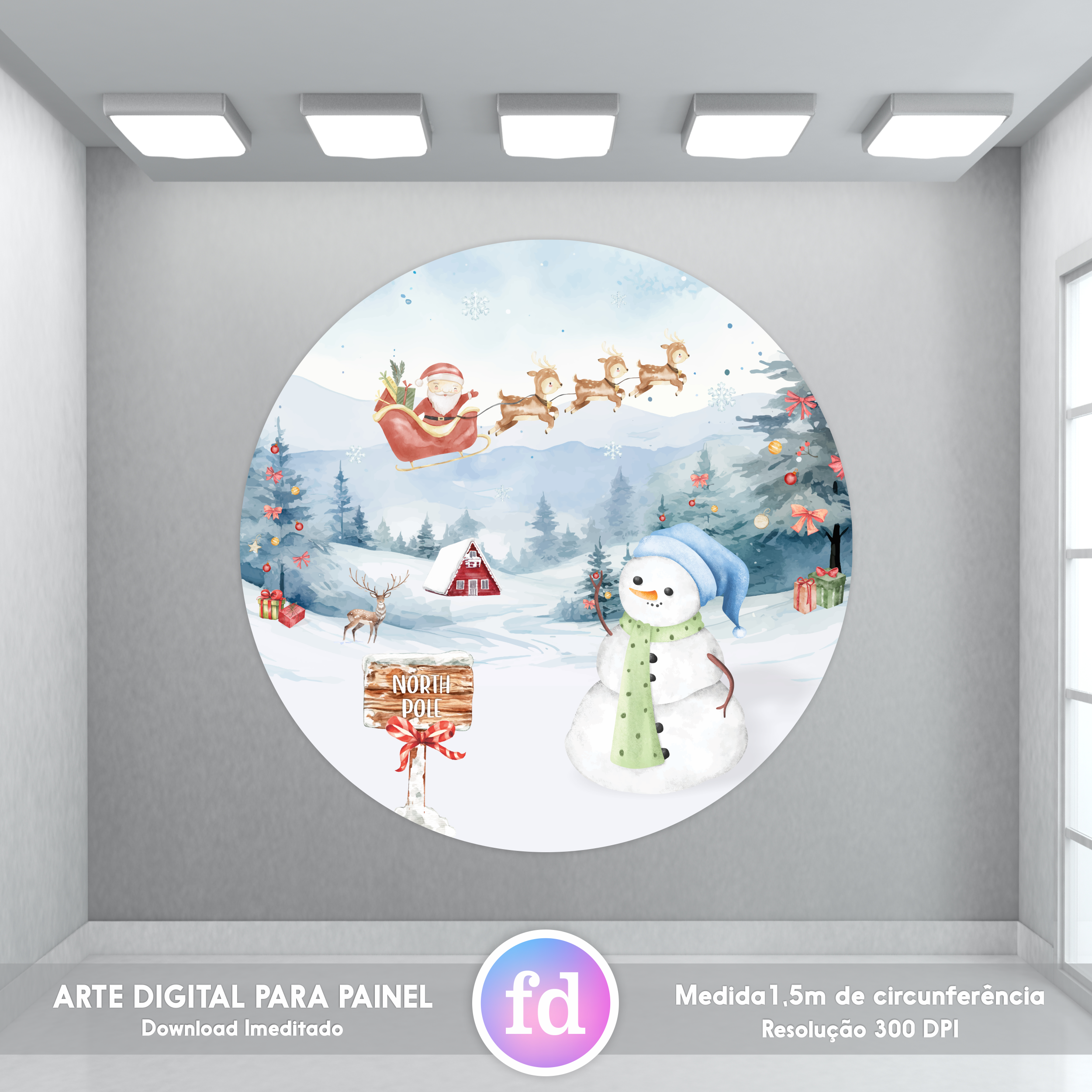 Arte para Painel Redondo Natal Aquarela