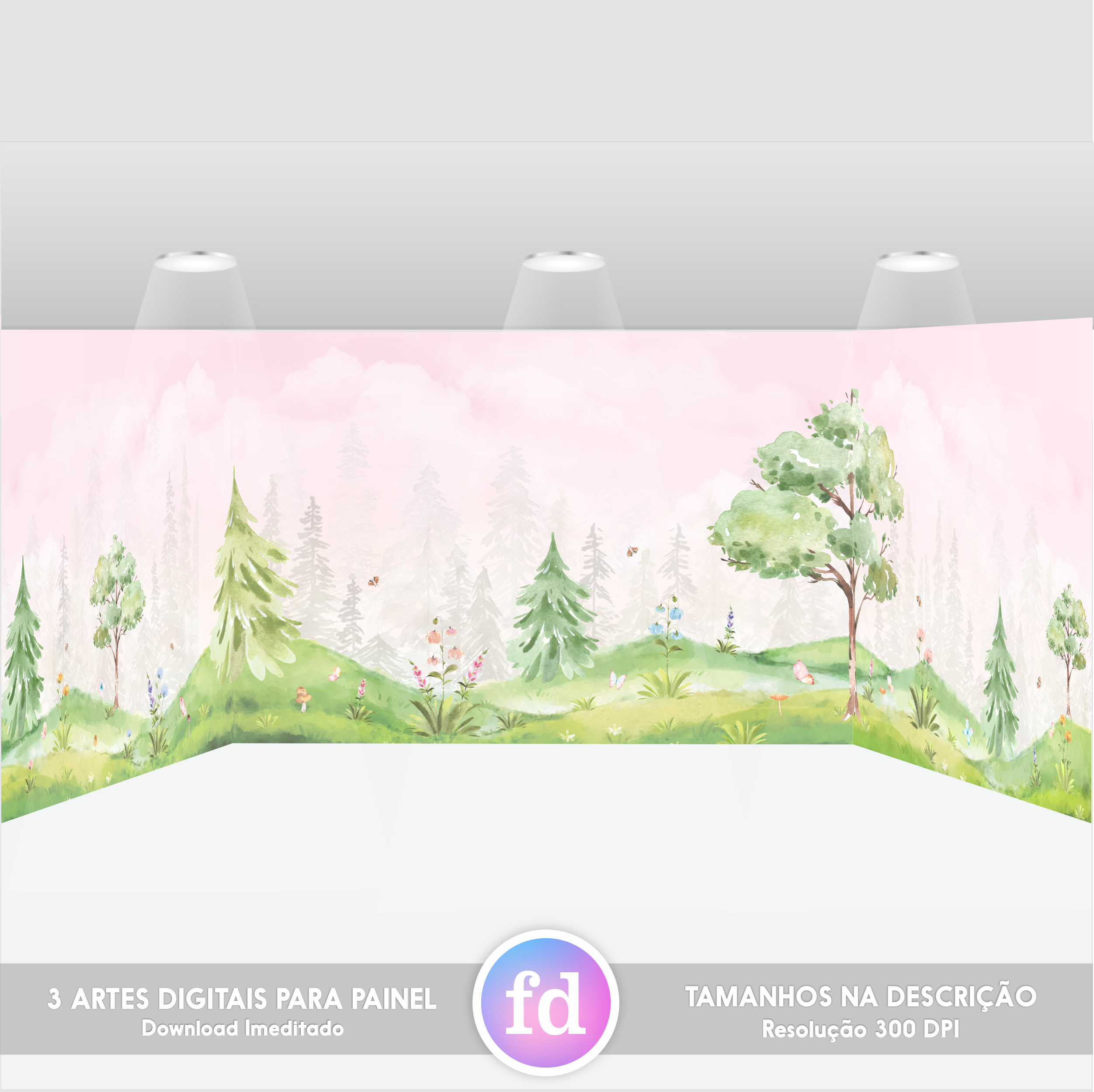 3 artes para Painéis Bosque Aquarela