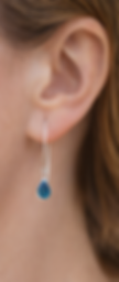 Sterling silver ear wire and london blue quartz drop earring shown on one ear