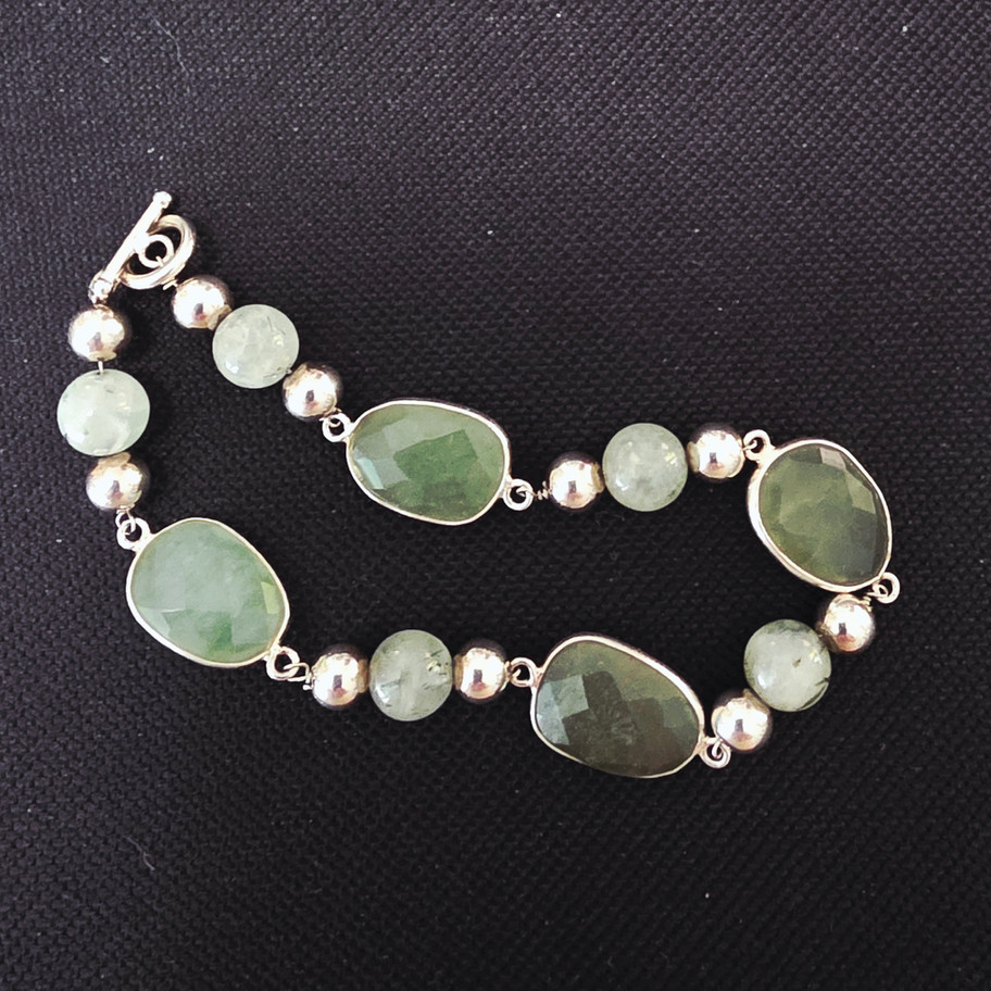 Prehinite bracelet shown with prehinite focals and beads and sterling silver
