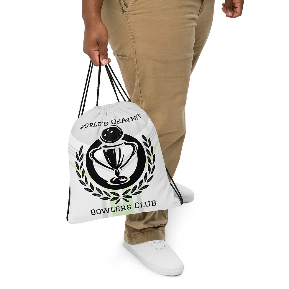 Thumbnail: World's Okayest Bowlers Club Drawstring Bag (Gray & Green)