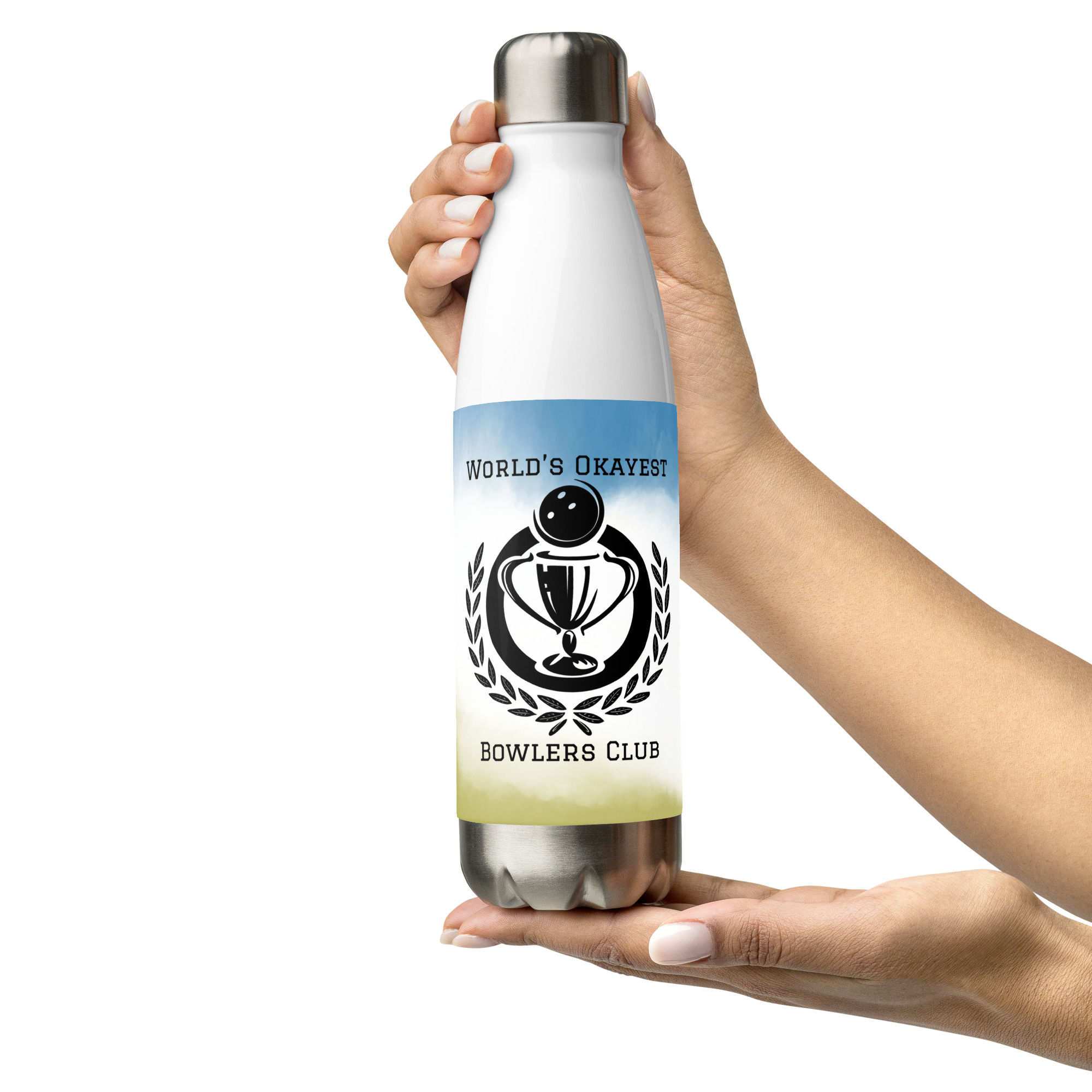 World's Okayest Bowlers Club Stainless Steel Water Bottle (Blue & Green)