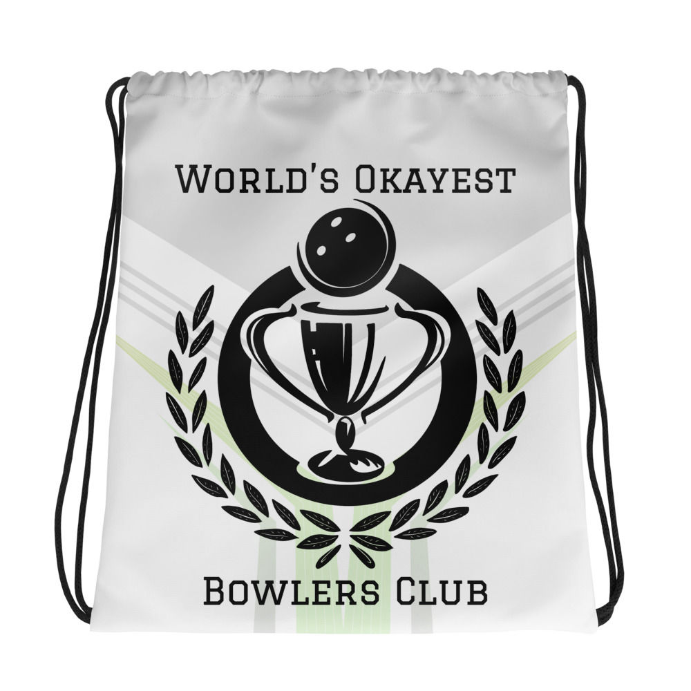 World's Okayest Bowlers Club Drawstring Bag (Gray & Green)