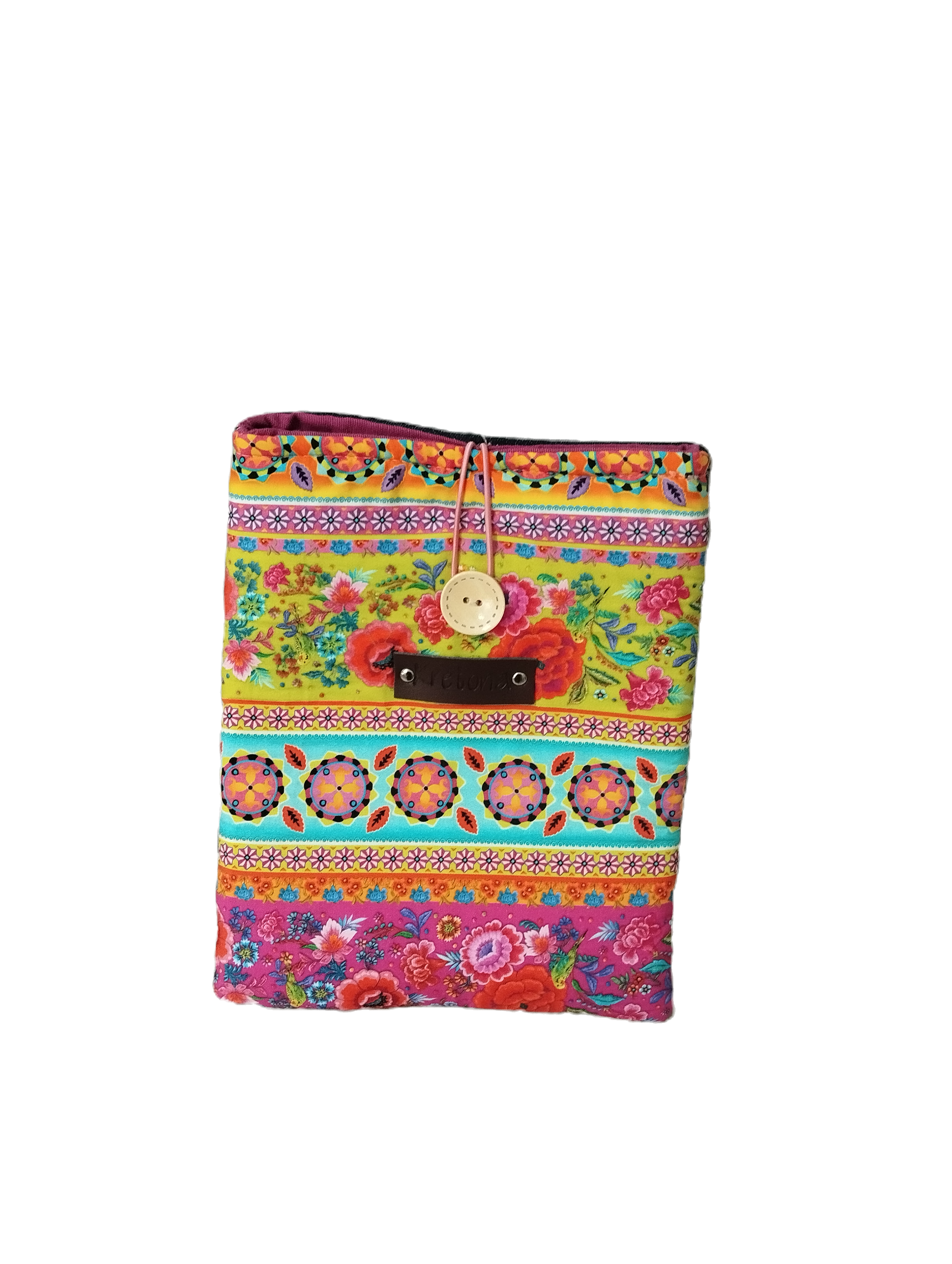 Funda libro mini - cenefas flores y tela jeans