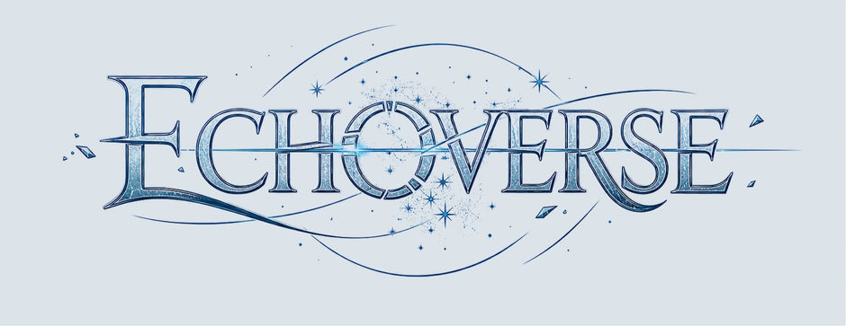 Echoverse logo, shattered letters with floating magic