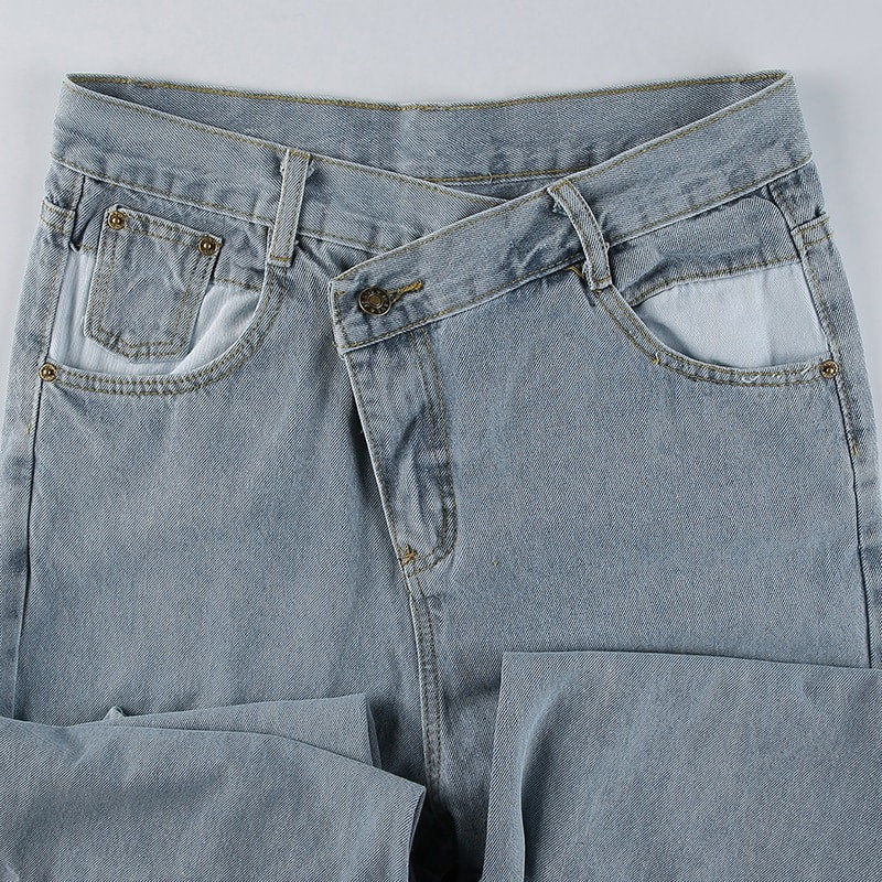 Thumbnail: Misplaced Button High Waisted Ripped Jeans Waist Area