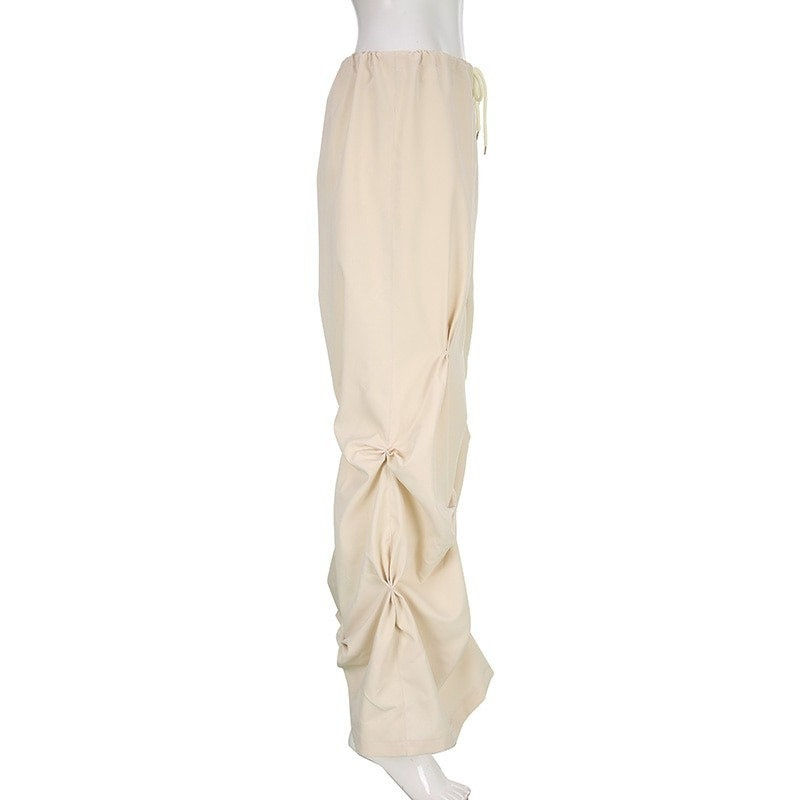 Thumbnail: Ruched Drawstring Wide Leg Pants Side