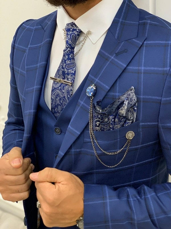 Thumbnail: Indigo Slim Fit Men Suits - 3 Piece