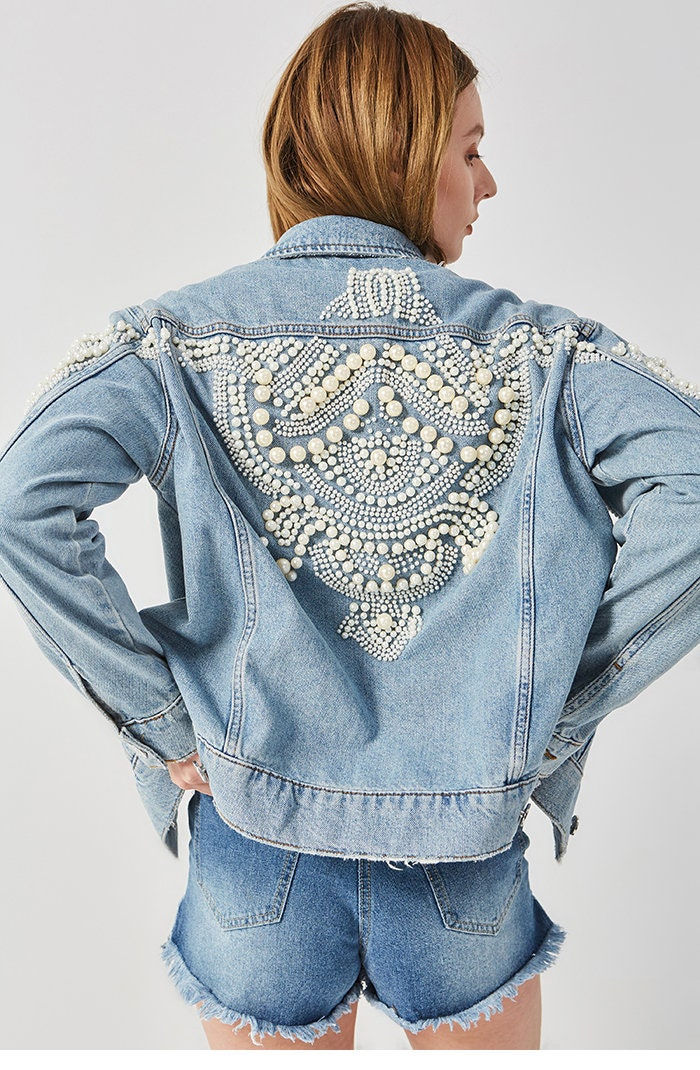 Thumbnail: Women's Denim Pearls Embellished Jacket