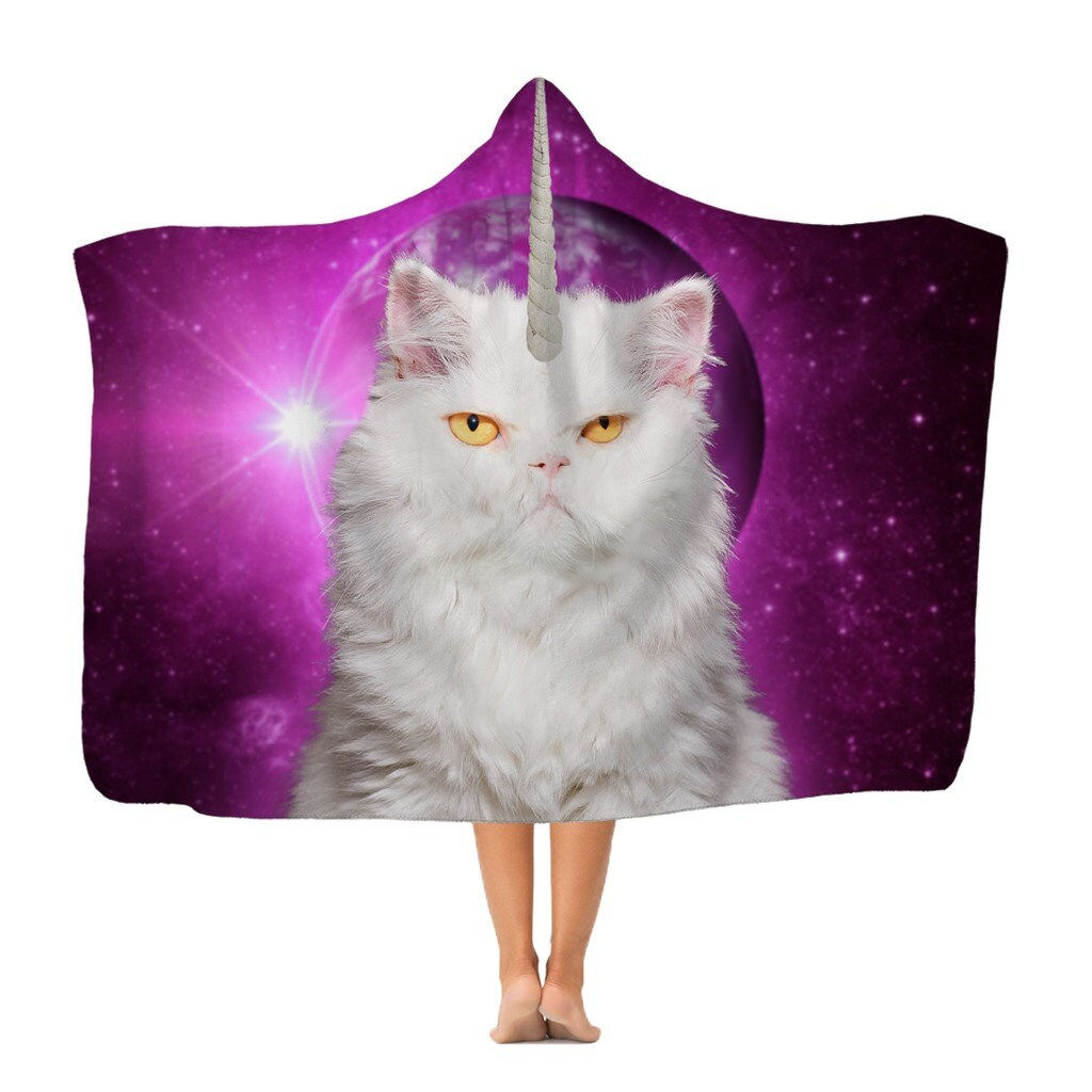 Unicorn Cat Classic Adult Hooded Blanket