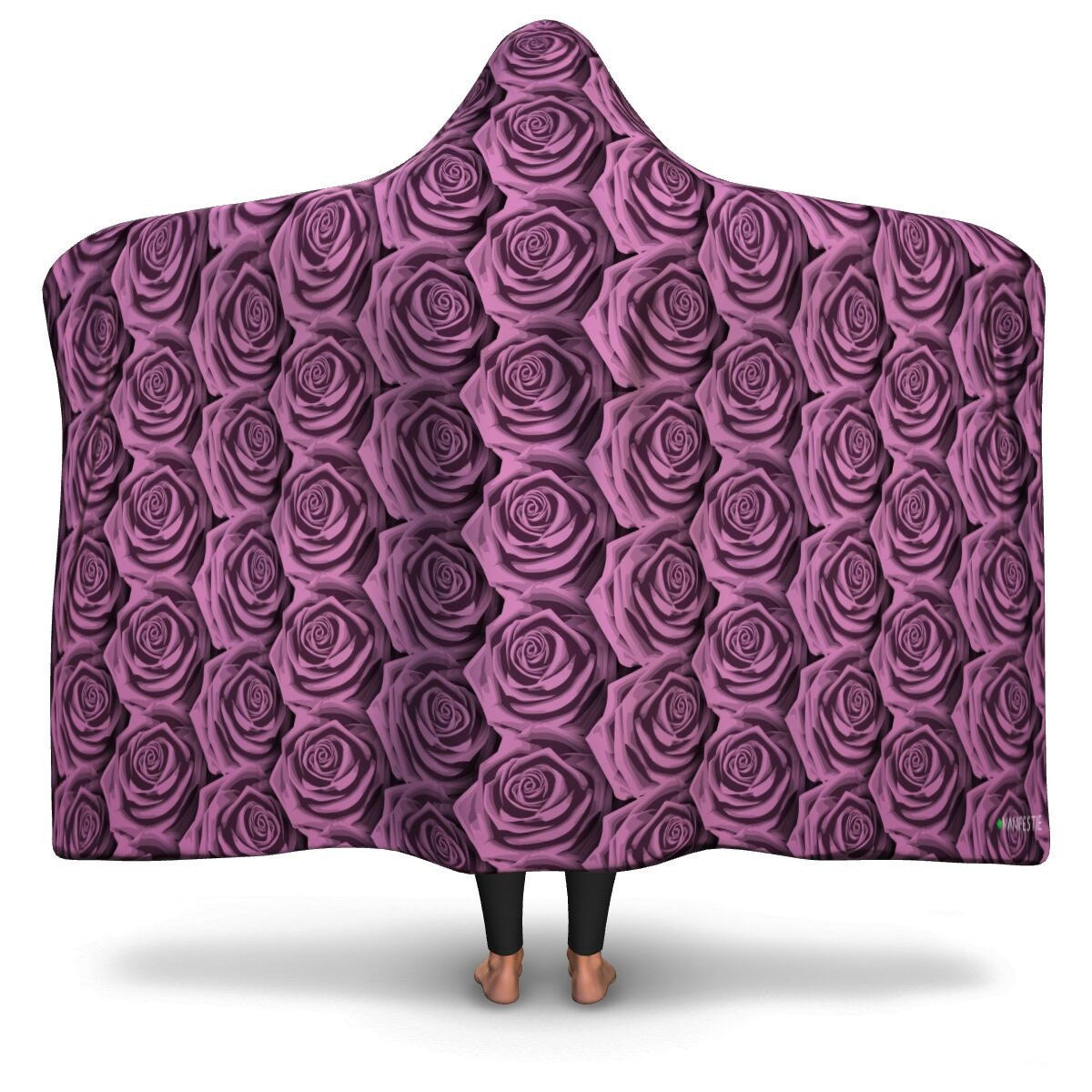 Pink Roses Premium Hooded Blanket With Wrist Straps