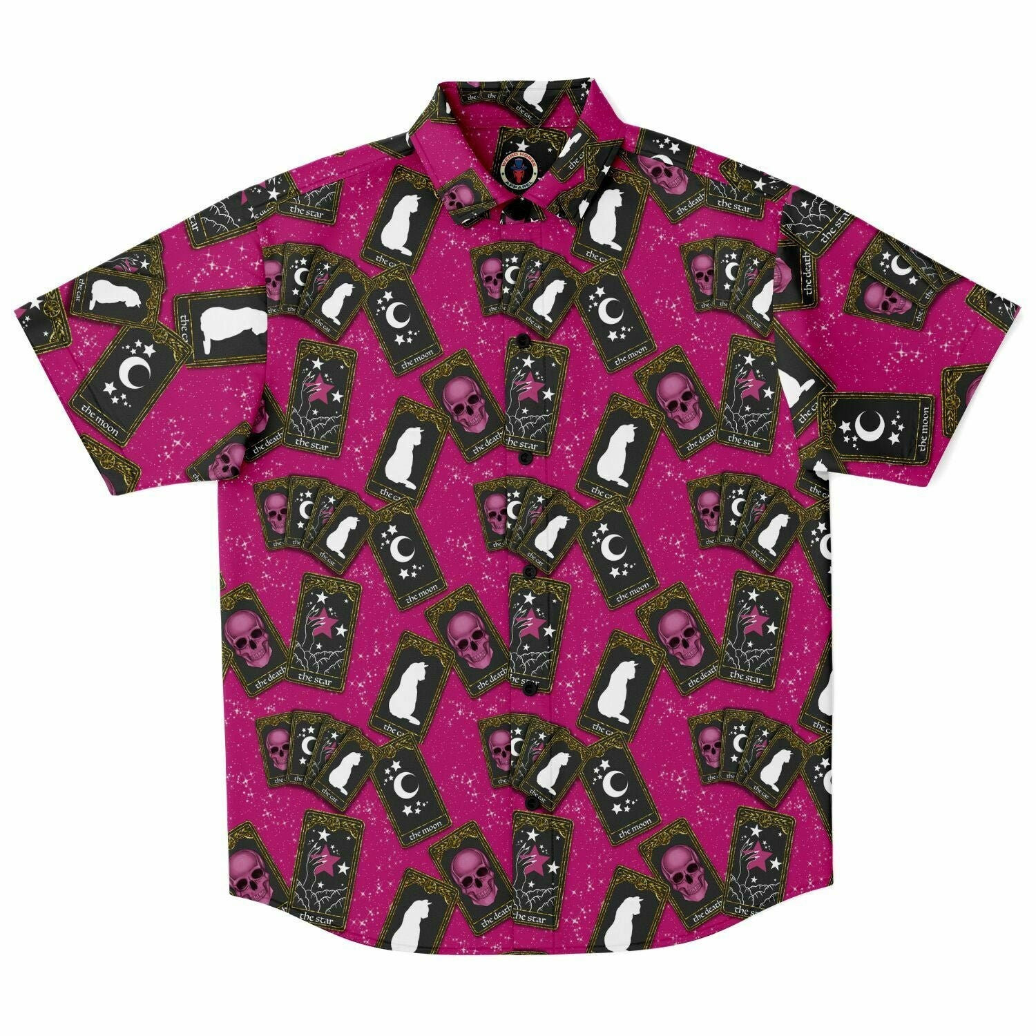 Pink Tarot Short Sleeve Button Down Shirt Front