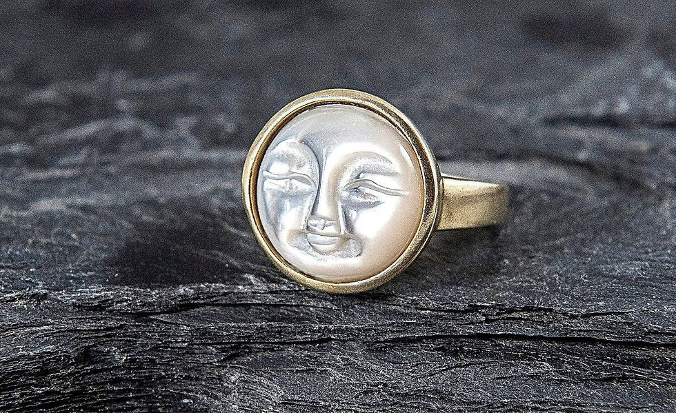 Thumbnail: Gold Carved Shell Moon Face Ring Front