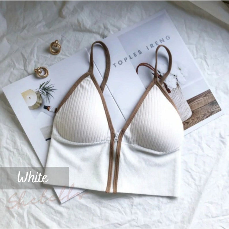 Front Zipper V Neck White Crop Tops
